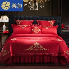 婚庆四件套大红刺绣喜被套新婚庆床品套件床单结婚床上用品六件套 1.8m（6英尺）床