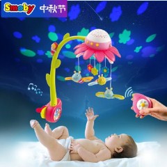法国smoby床铃音乐旋转 婴儿0-6-12个月宝宝床头旋转投影摇铃玩具 天蓝色