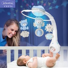 美国infantino新生婴儿床铃音乐旋转投影0-3-12个月1一岁宝宝玩具 蓝色