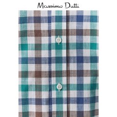 当季特惠 Massimo Dutti 男装 修身多色格纹全棉衬衫 00140129500 绿色 L