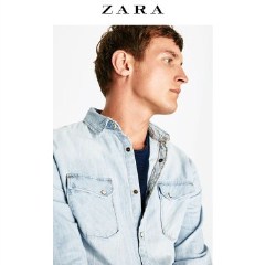ZARA 男装 淡蓝色基本款休闲长袖牛仔衬衣外套 08574325406 S (175/92A)